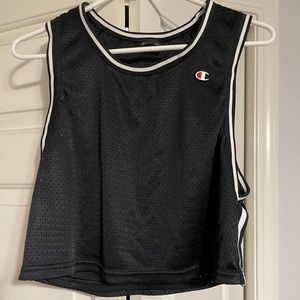 Black Mesh Champion Crop Top